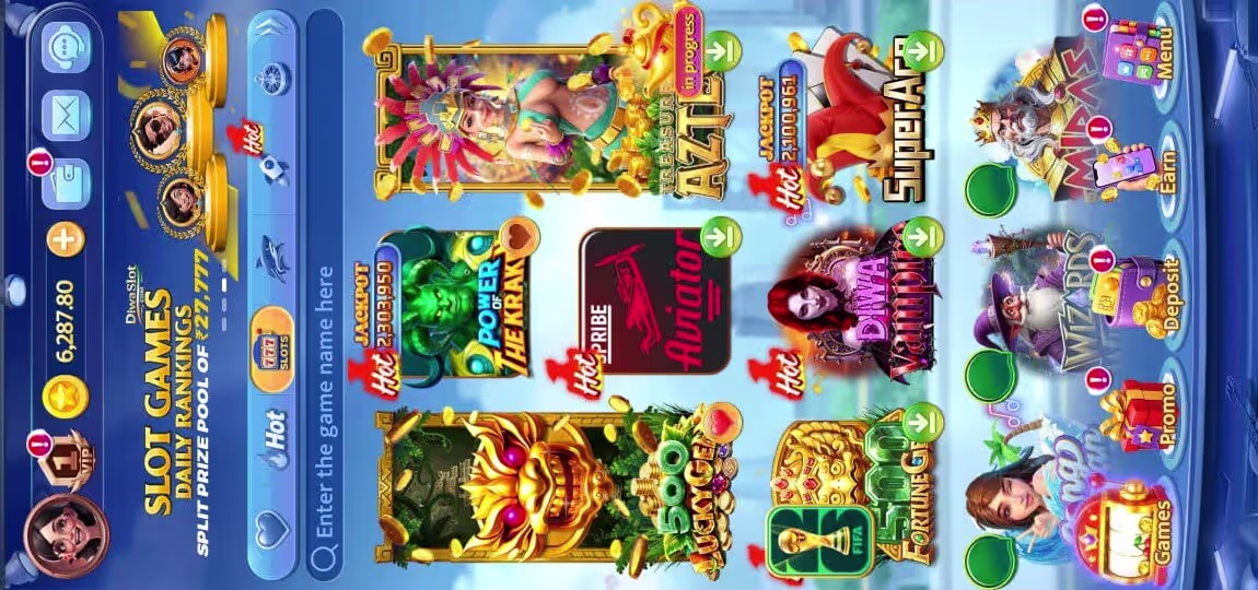 Diwa Slot home screen interface