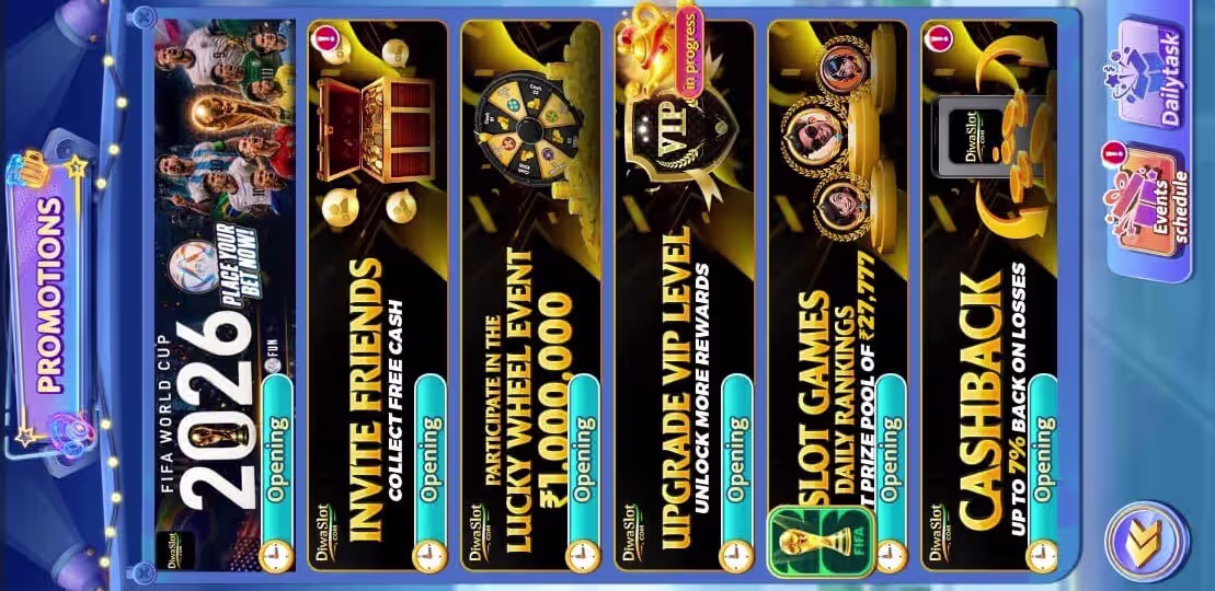 Diwa Slot daily bet promotions screen