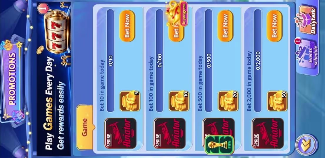 Diwa Slot promotions and events screen