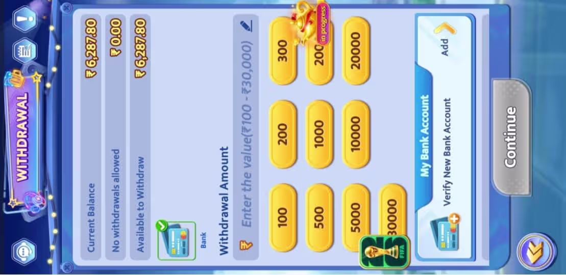 Diwa Slot withdrawal screen interface