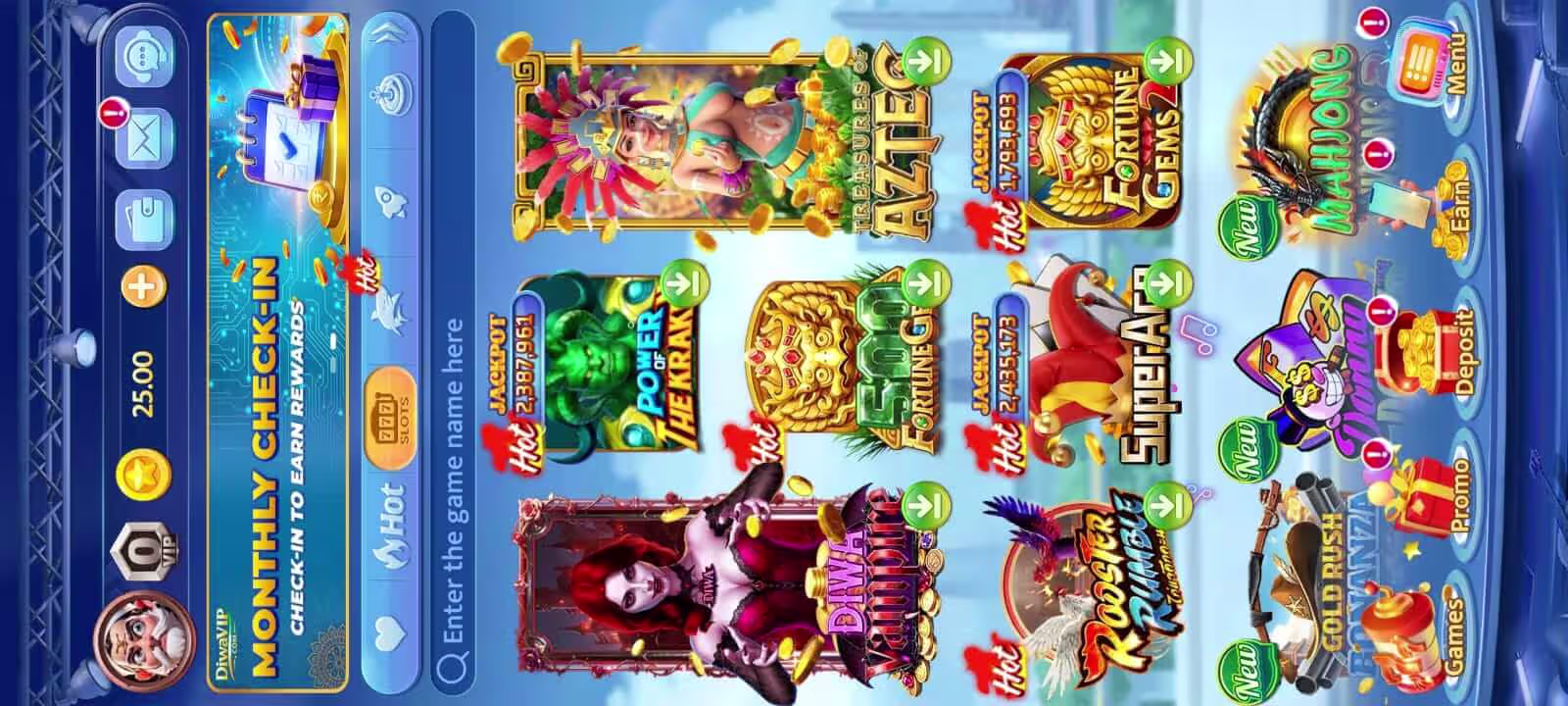 Diwa Vip game lobby interface