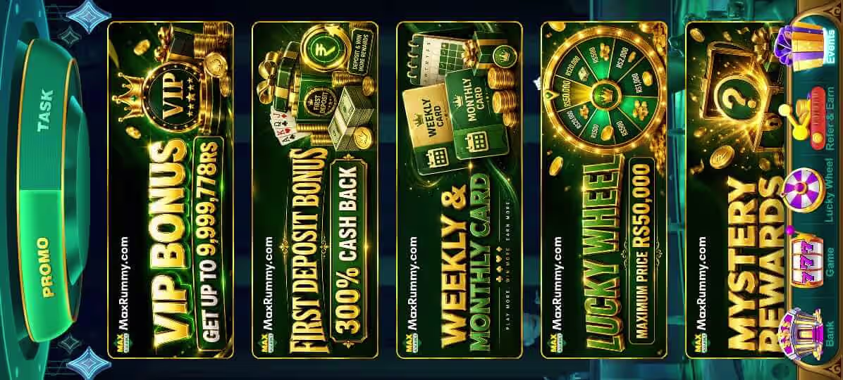 Max Rummy daily tasks screen showing checklist of in app rewards