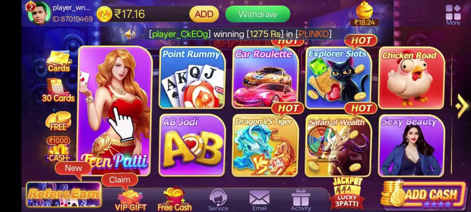 Teen Patti Master Player Lobby