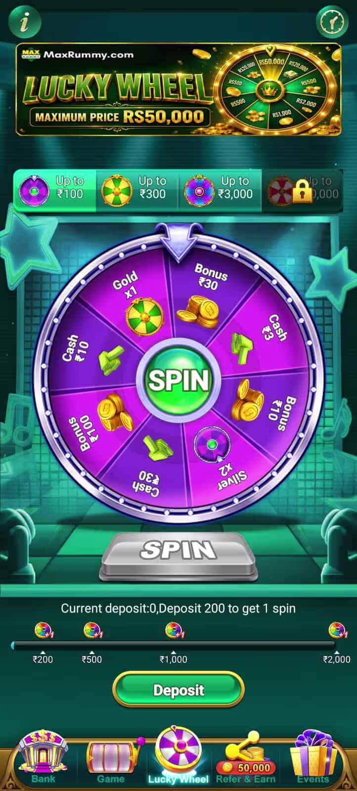 Max Rummy lucky wheel bonus